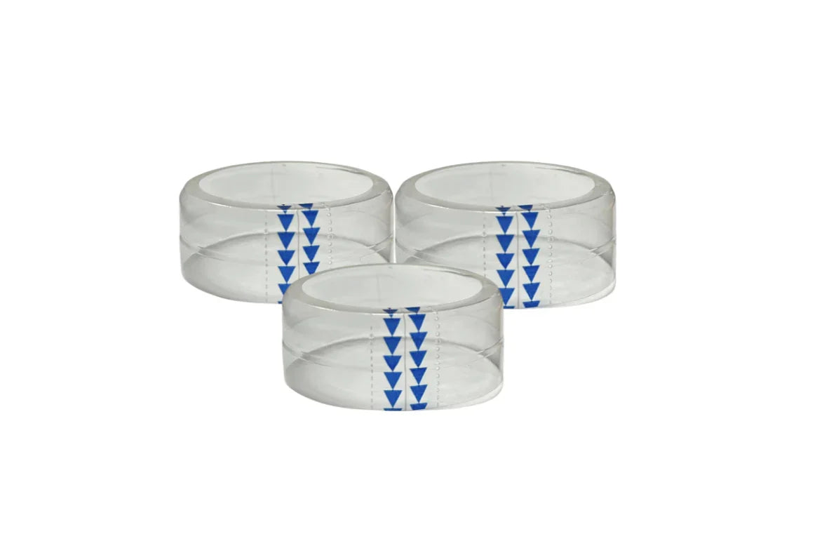 Bande thermorétractable transparente avec flèches bleues pour couvercles Twist-Off 43 mm