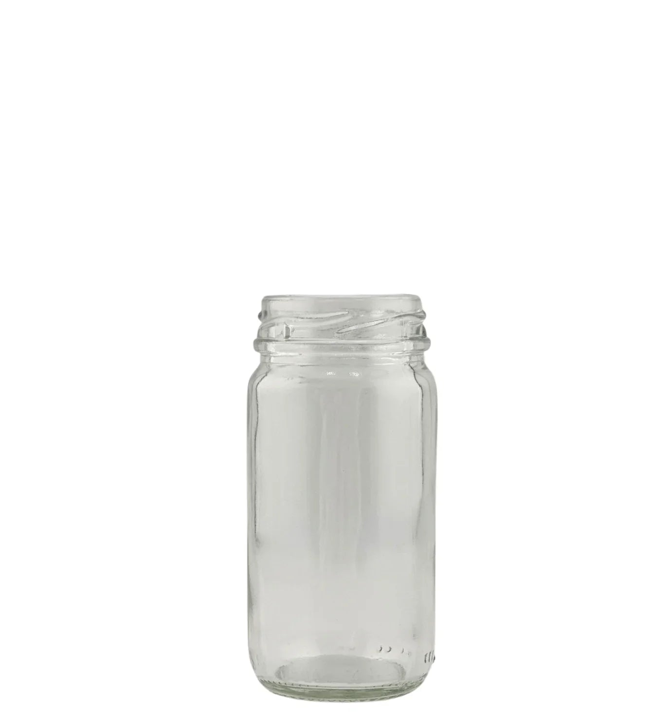 Bocal en verre transparent de 99 ml, vide, sur fond blanc