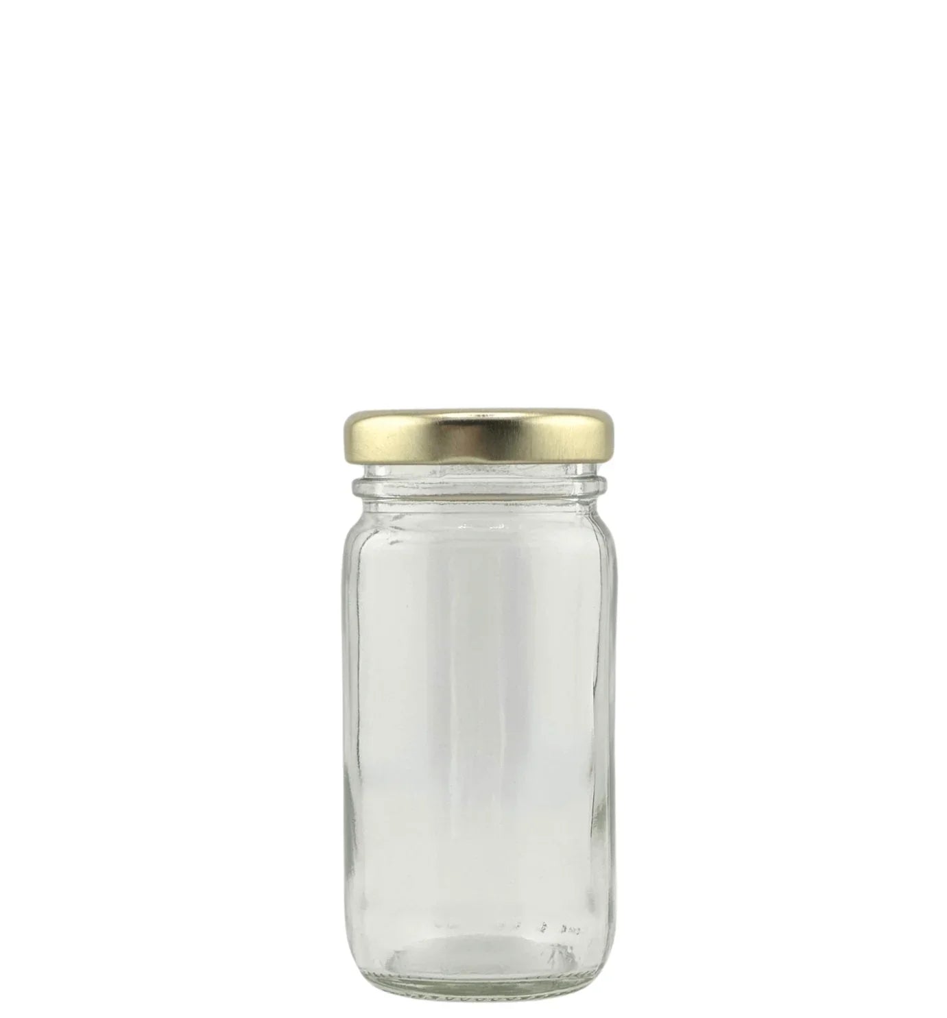 Bocal en verre transparent 99 ml avec couvercle doré, idéal pour conservation alimentaire