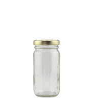 Bocal en verre transparent 99 ml avec couvercle doré, idéal pour conservation alimentaire