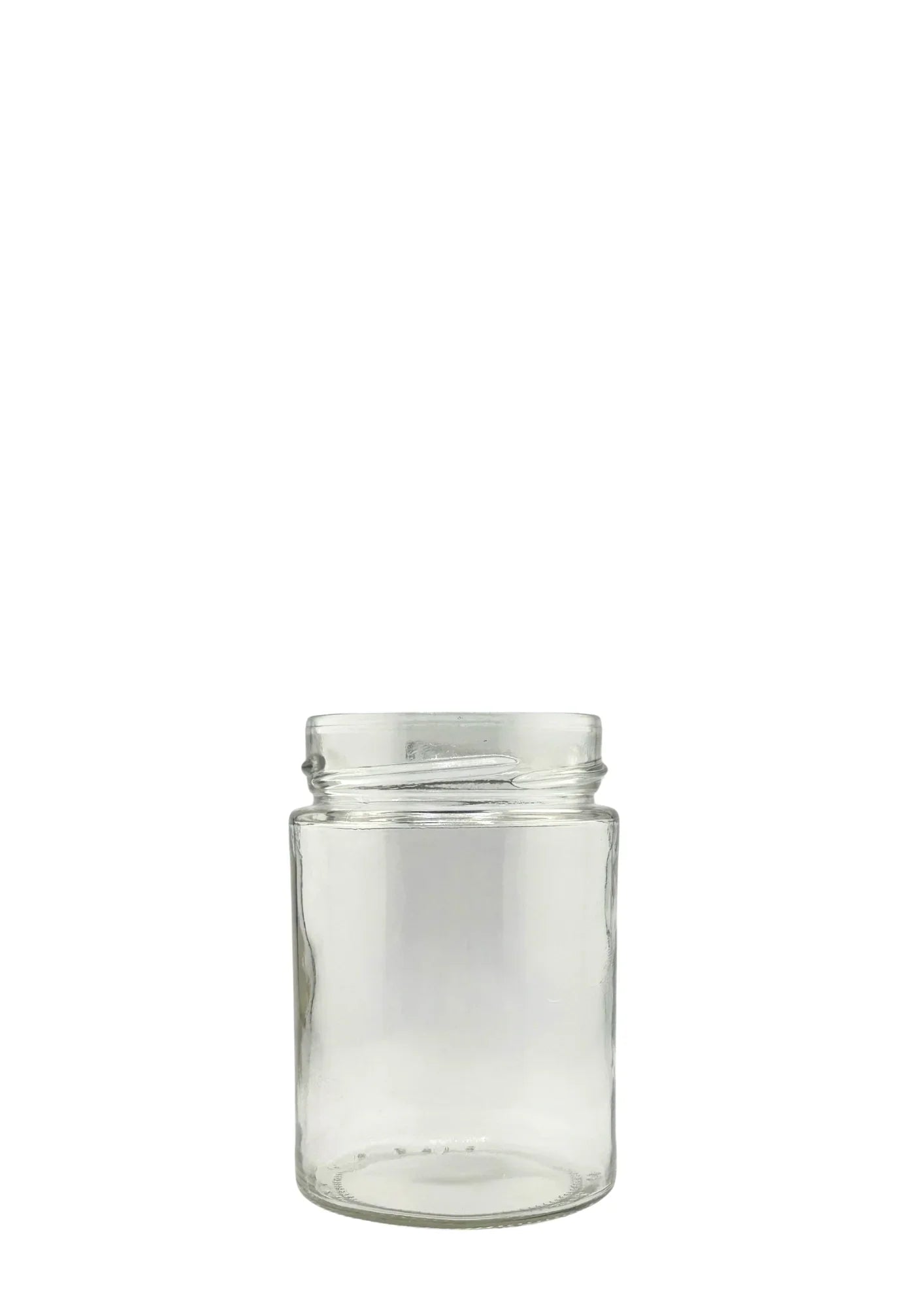 Bocal en verre transparent 350 ml pour conserves, pot vide sur fond blanc