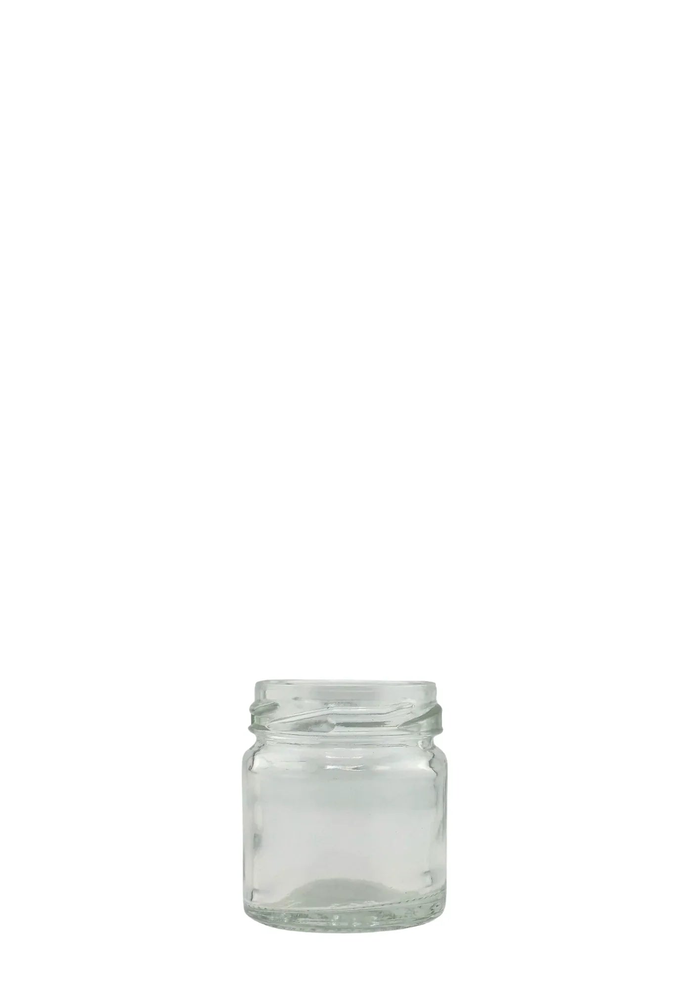 Bocal en verre cylindrique transparent de 41 ml, idéal pour conservation alimentaire.