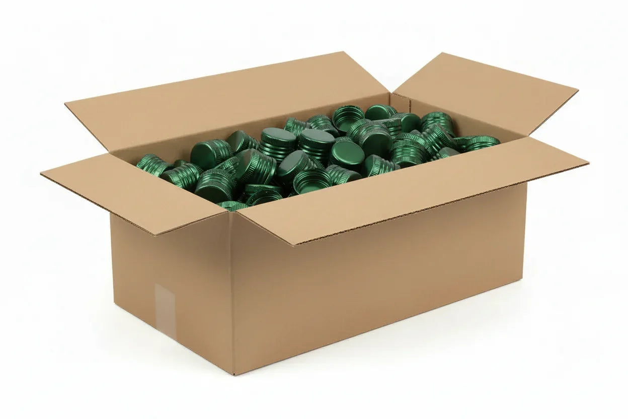 Carton de bouchons verts en aluminium pour bocaux et bouteilles en verre