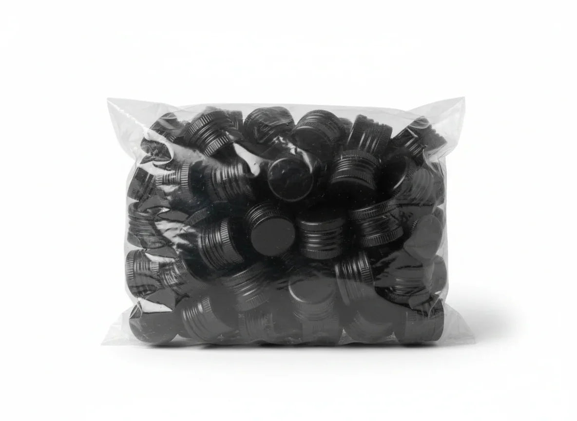Sachet de bouchons noirs à vis en plastique pour bocaux et bouteilles en verre
