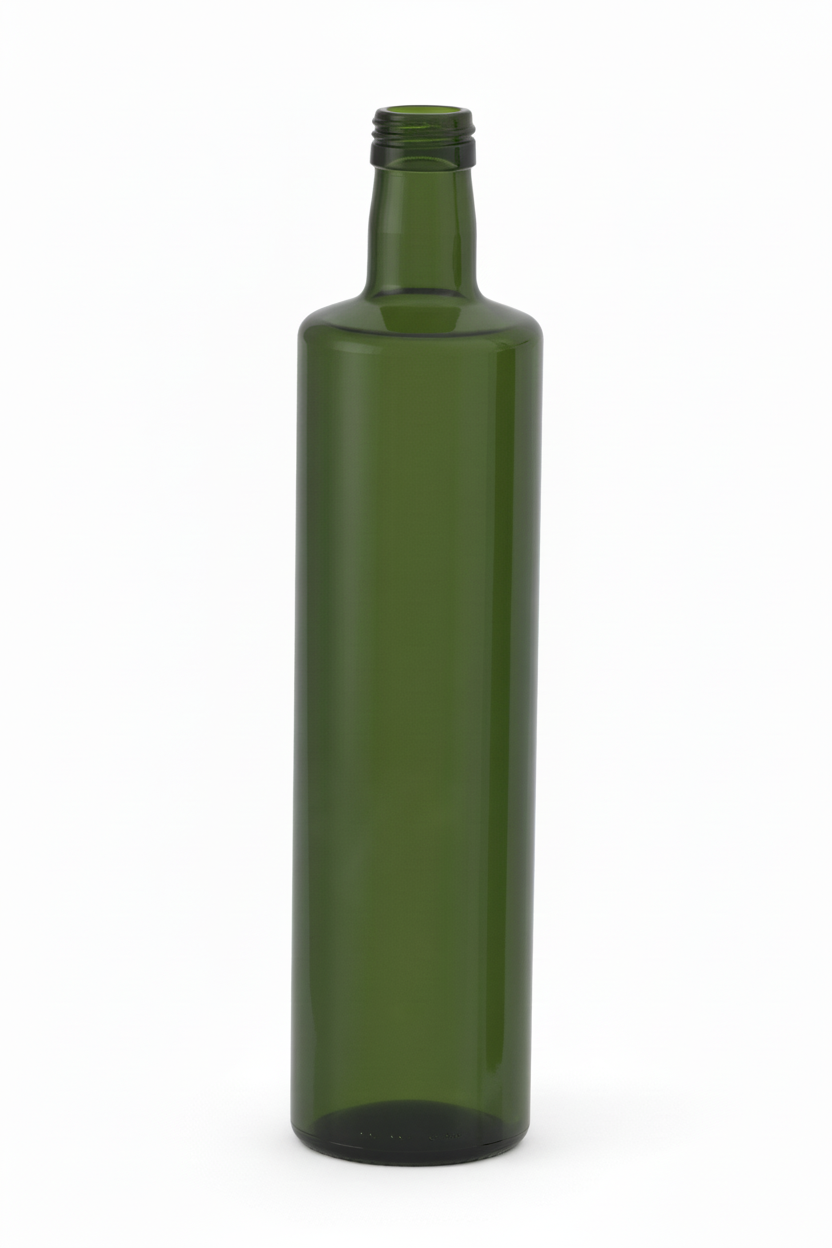 Bouteille en verre verte 750 ml, forme dorica, récipient pour huile ou vinaigre