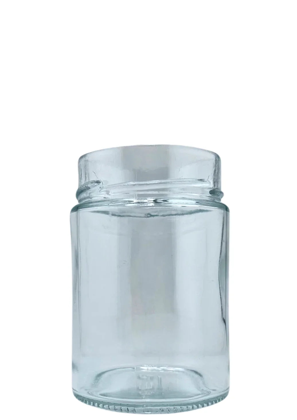 Bocal en verre transparent vide, forme cylindrique, fond blanc, pour conservation