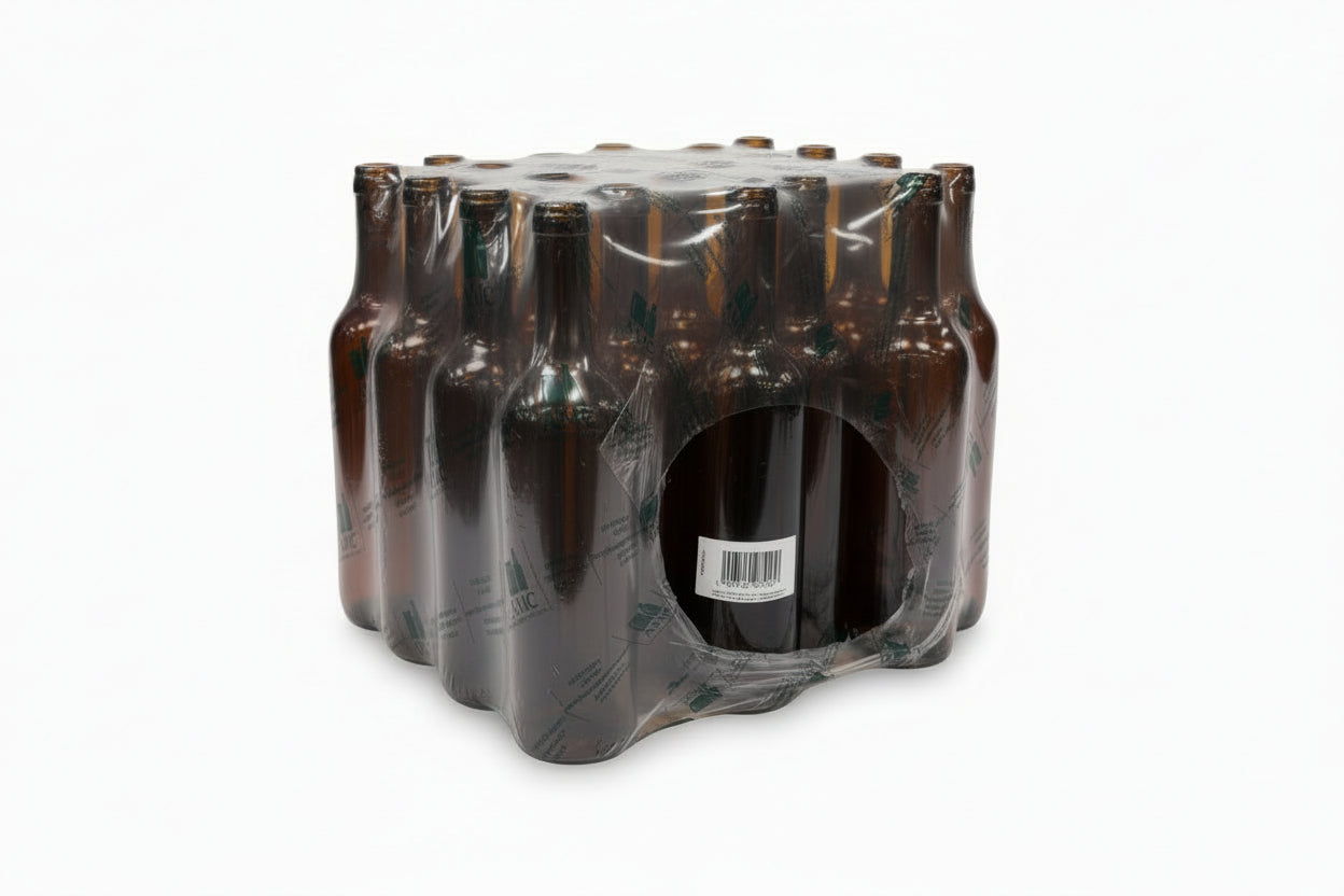 Pack de bouteilles en verre Bordeaux 75cl, cannelées, emballées sous film plastique