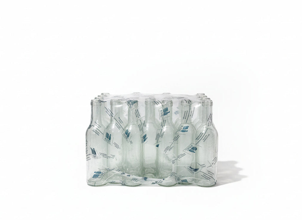 Pack de bouteilles en verre 37,5cl transparentes, emballées sous film plastique