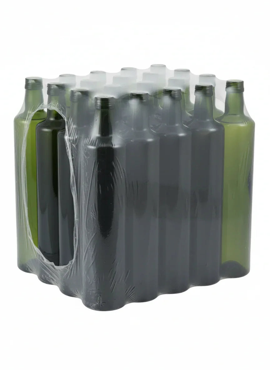 Pack de bouteilles Dorica en verre vert 750 ml emballées sous film plastique