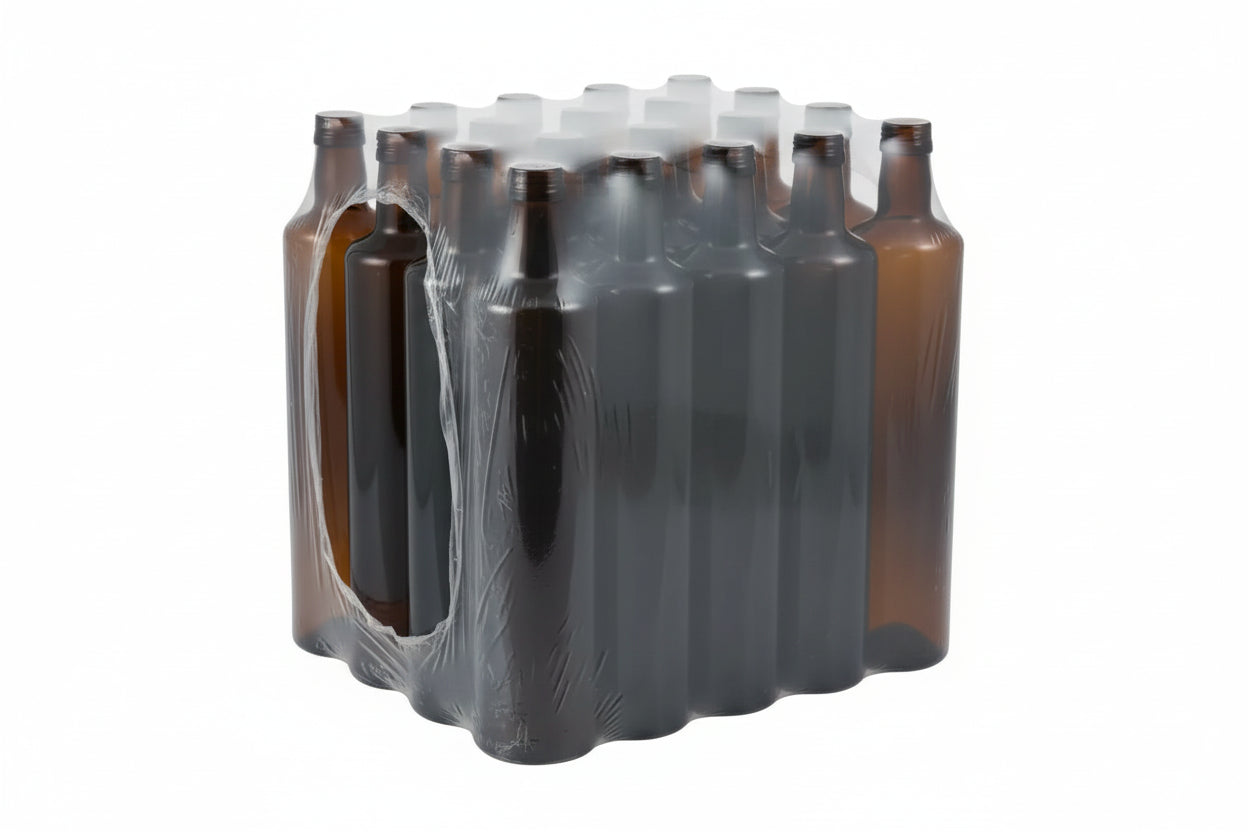 Pack de bouteilles en verre dorica couleur canela 750ml sous film plastique