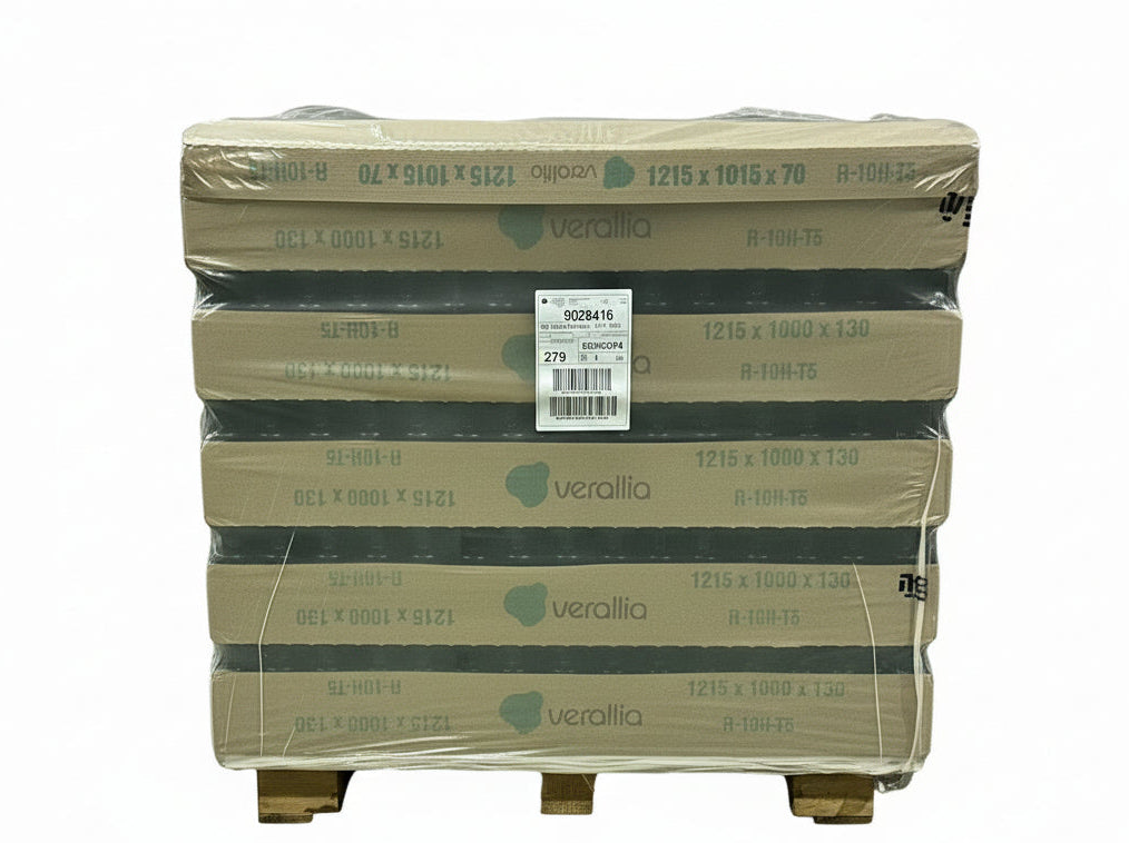 Palette de cartons Verallia emballés pour bocaux et bouteilles en verre, dimensions 1215x1000x130