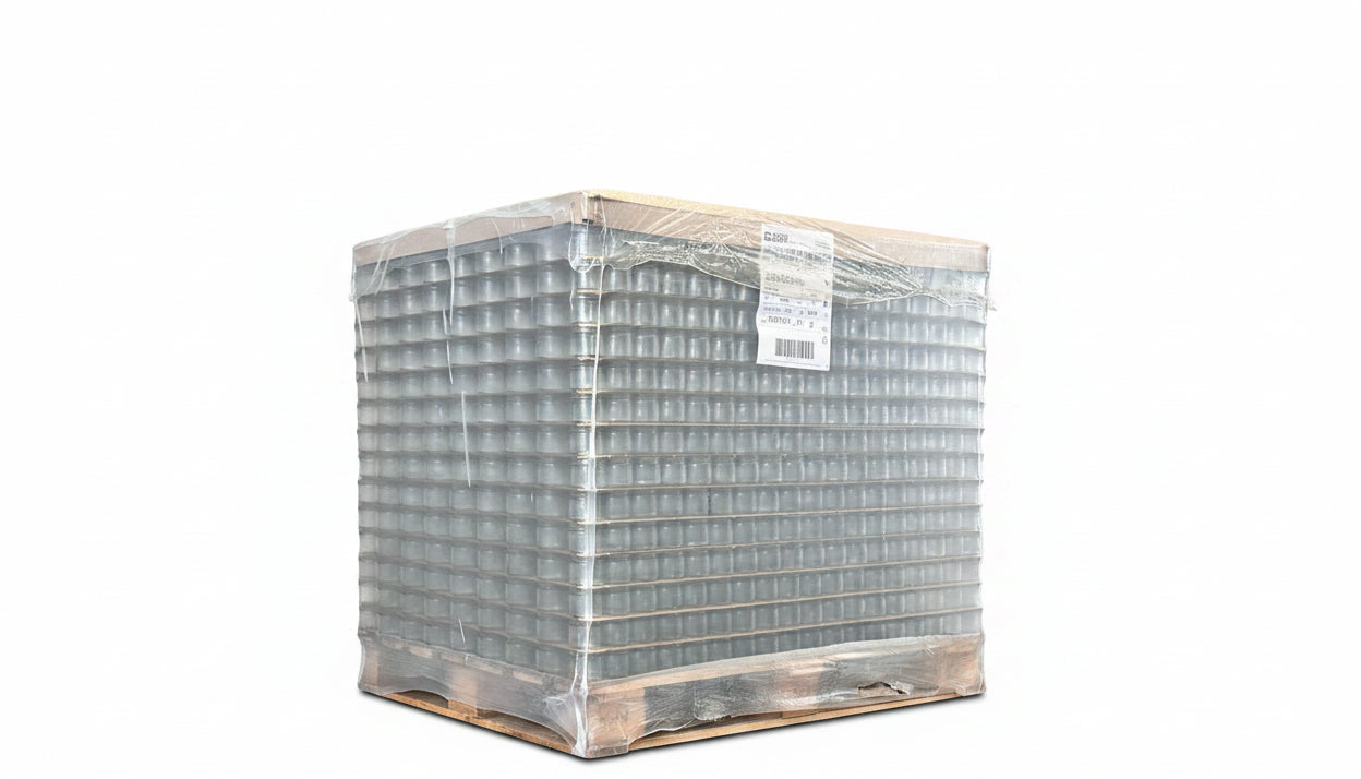 Palette de bocaux en verre emballés, idéale pour le stockage et la conservation