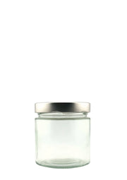 Bocal en verre transparent avec couvercle argenté, pot de conservation vide