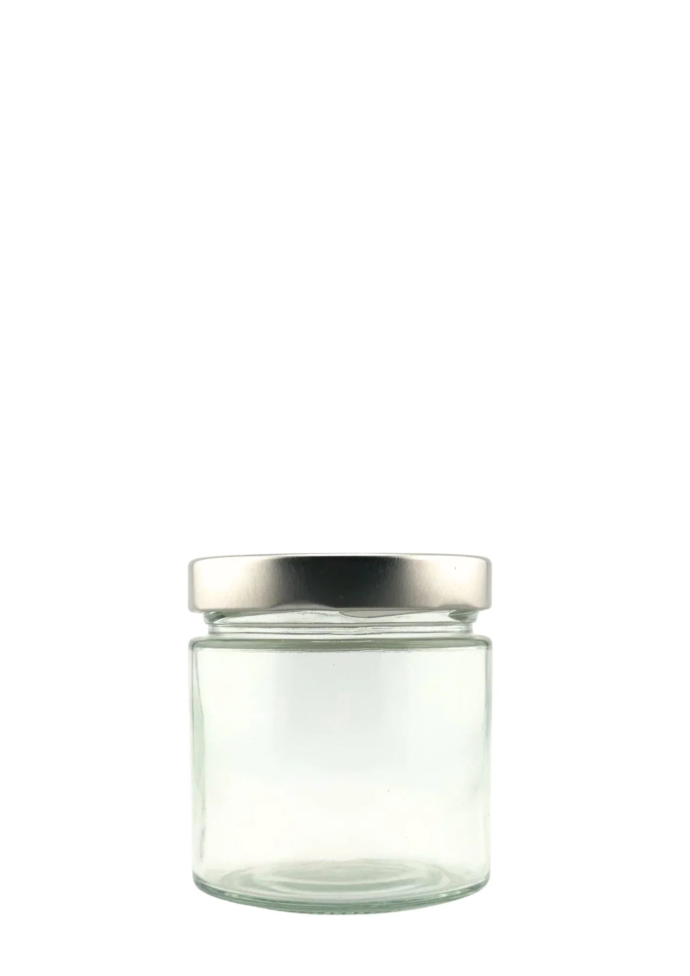 Bocal en verre transparent avec couvercle argenté, pot de conservation vide
