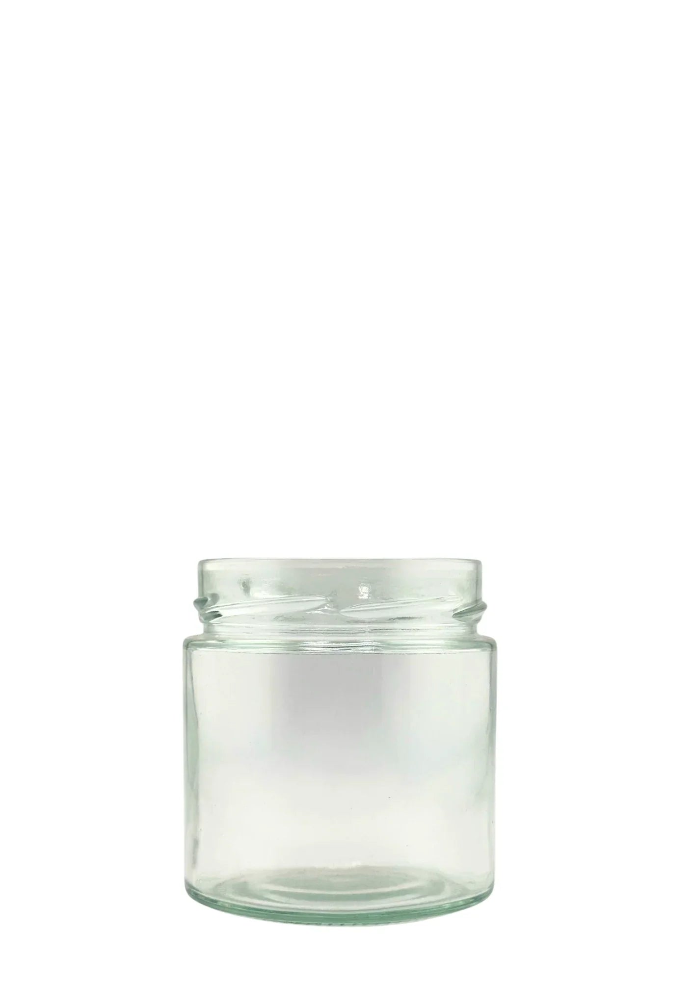 Bocal en verre transparent vide, forme ronde, ouverture large, couvercle twist off