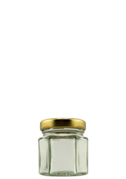 Bocal hexagonal en verre transparent avec couvercle doré pour conservation